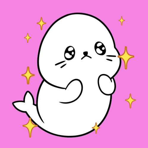 A Drawing Of A Seal On A Pink Background With Stars Around It GIF