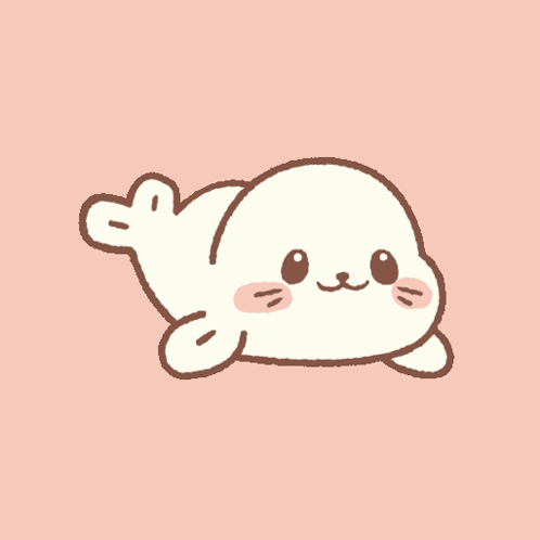 A Drawing Of A Seal With A Cat 'S Face On A Pink Background GIF