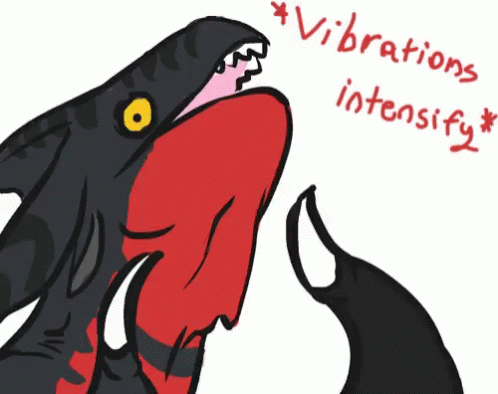 A Drawing Of A Shark With The Words " Vibrations Intensify " Written Below It GIF