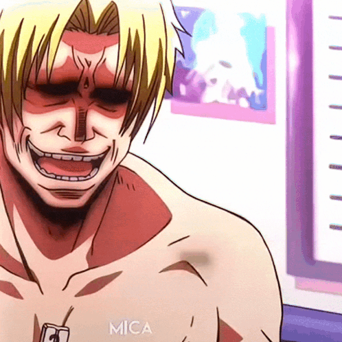A Drawing Of A Shirtless Man With The Word Mica On The Bottom GIF