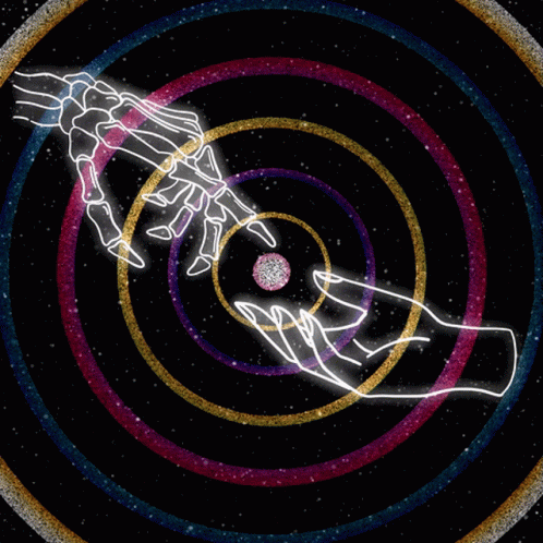 A Drawing Of A Skeleton Hand Reaching Out Towards A Diamond GIF