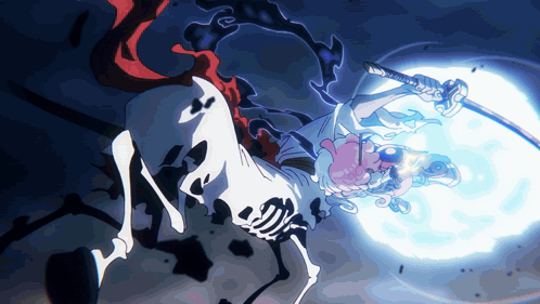 Skeleton Holding Sword In Dark GIF