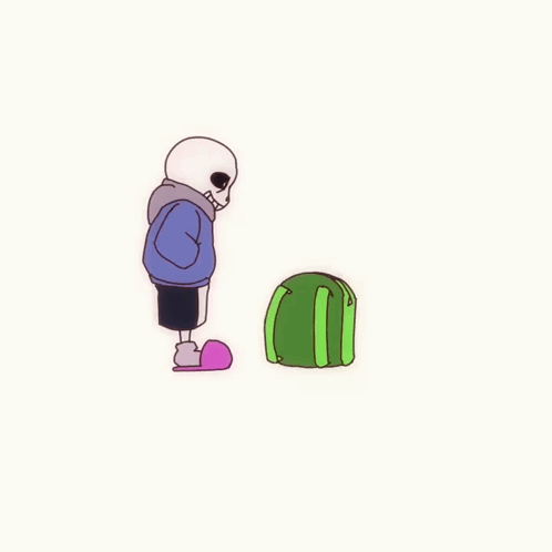 A Drawing Of A Skeleton With A Green Backpack GIF