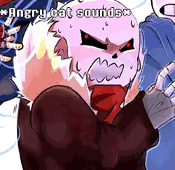 a drawing of a skeleton with a scarf around his neck and the words angry cat sounds on the bottom