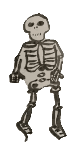 a drawing of a skeleton with a skull on top