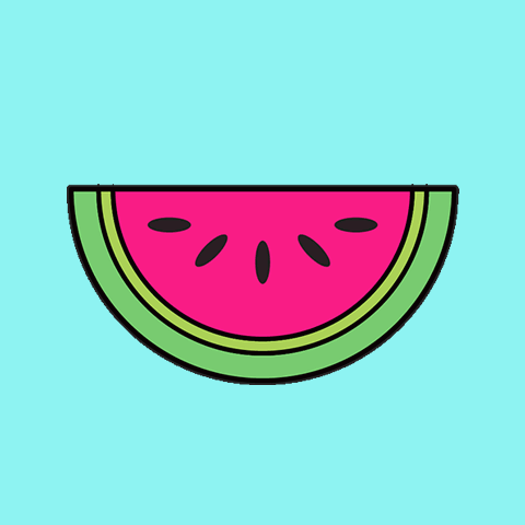 A Drawing Of A Slice Of Watermelon With Black Seeds On A Blue Background GIF