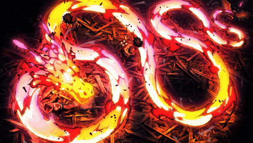 A Drawing Of A Snake With The Number 80 Surrounded By Fire GIF