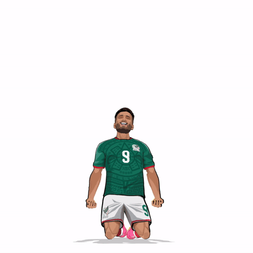 A Drawing Of A Soccer Player Wearing A Green Jersey With The Number 9 On It GIF
