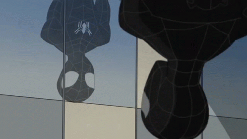A Drawing Of A Spider Man Hanging Upside Down On A Wall GIF
