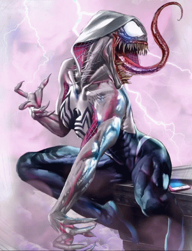 A Drawing Of A Spider-Man With A Long Tongue Sticking Out GIF