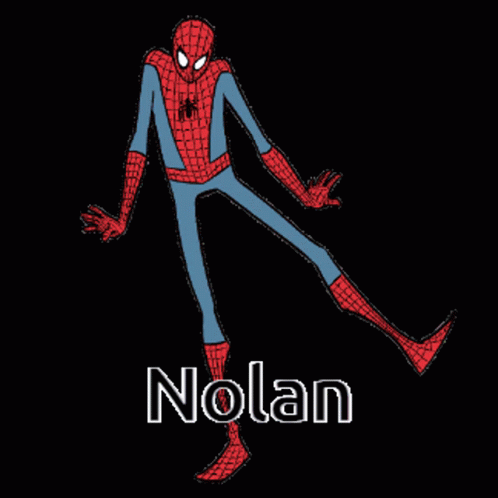 A Drawing Of A Spider-Man With The Name Nolan Written Below Him GIF