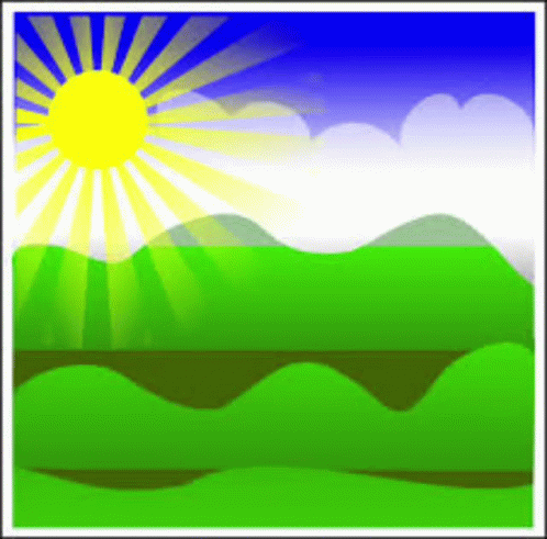 A Drawing Of A Sun Shining Over A Green Field GIF