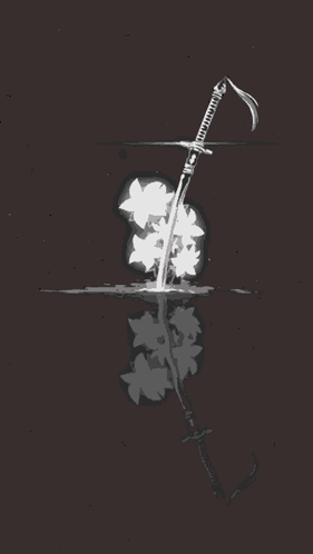 A Drawing Of A Sword Surrounded By Flowers On A Dark Background GIF