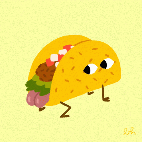 A Drawing Of A Taco With A Face And Legs GIF