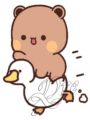 A Drawing Of A Teddy Bear Carrying A Duck With The Letters Jd On It GIF