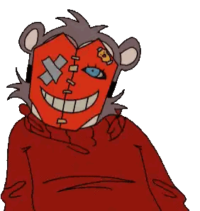 a drawing of a teddy bear wearing a red hoodie