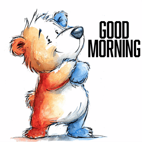 A Drawing Of A Teddy Bear With The Words Good Morning On The Bottom GIF