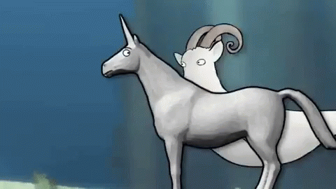 A Drawing Of A Unicorn And A Goat Standing Next To Each Other GIF
