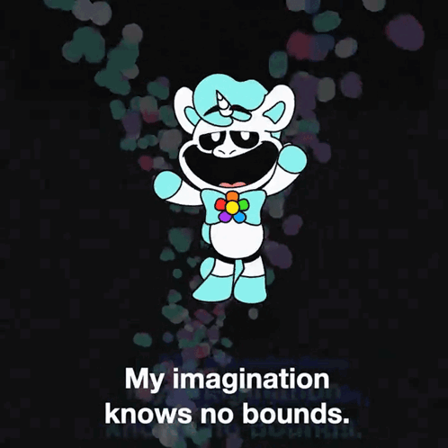 A Drawing Of A Unicorn With The Words " My Imagination Knows No Bounds " Below It GIF