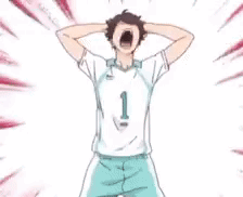 A Drawing Of A Volleyball Player With His Hands On His Head And His Mouth Open . GIF