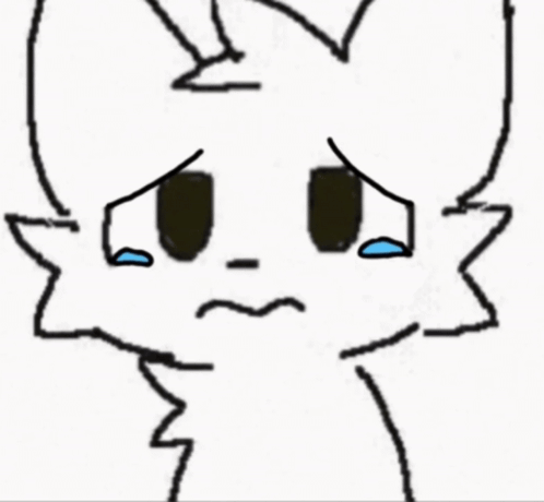 A Drawing Of A White Cat With A Sad Face And Tears Coming Out Of Its Eyes . GIF