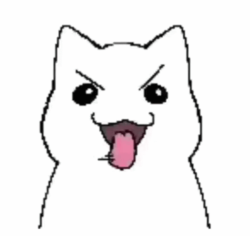 A Drawing Of A White Cat With Its Tongue Hanging Out . GIF