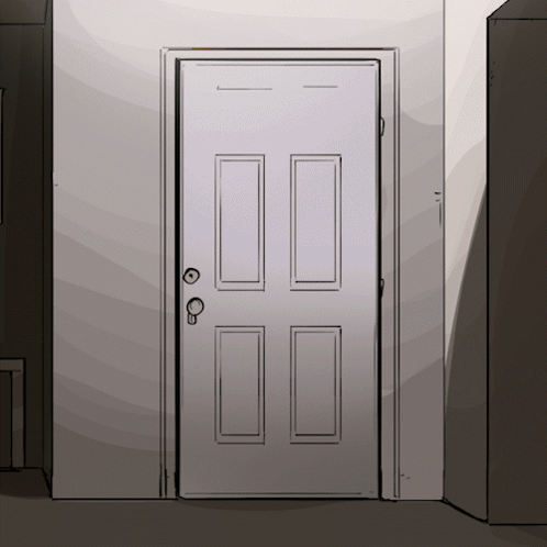 A Drawing Of A White Door With A Shadow On The Wall GIF