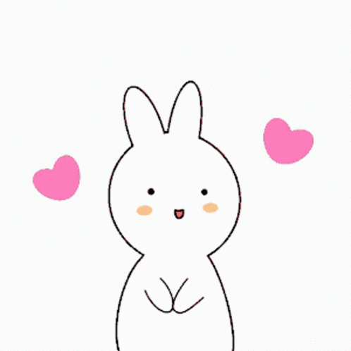 A Drawing Of A White Rabbit With Two Pink Hearts Around It GIF