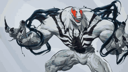 A Drawing Of A White Venom With Black Veins On His Body GIF
