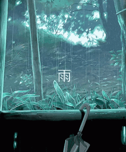 A Drawing Of A Window With A Umbrella In The Foreground And The Word Rain In The Background GIF