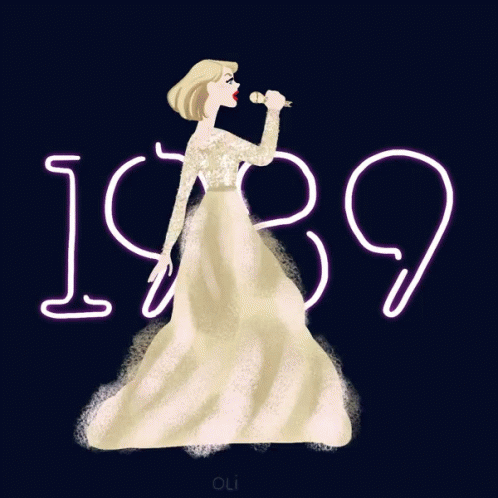 A Drawing Of A Woman Holding A Microphone And The Year 1989 GIF