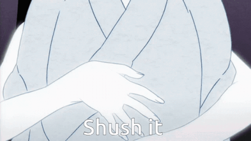 A Drawing Of A Woman Hugging A Man With The Words Shush It Written Below It GIF