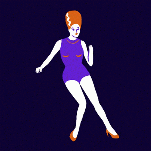 A Drawing Of A Woman In A Purple Bathing Suit With Orange Hair GIF