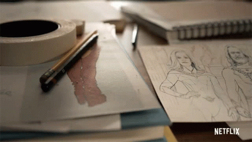 A Drawing Of A Woman On A Piece Of Paper With A Netflix Logo On The Bottom GIF