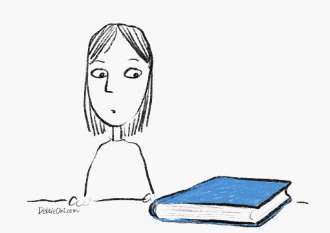 A Drawing Of A Woman Reading A Book With The Website Debbieoni.com Written On The Bottom GIF