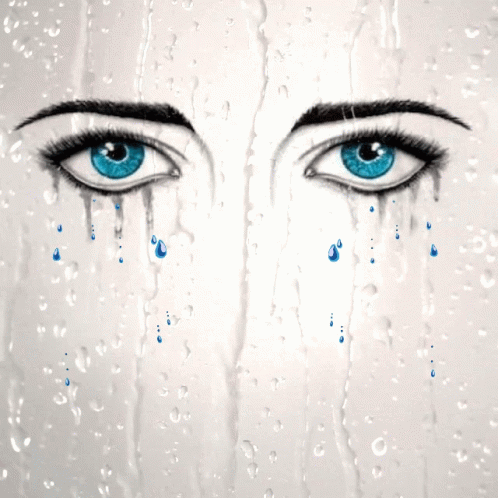 A Drawing Of A Woman 'S Blue Eyes With Tears Coming Down Them GIF