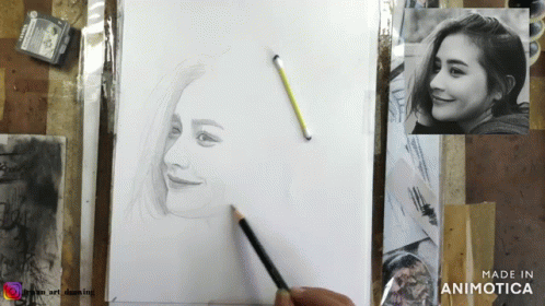 A Drawing Of A Woman 'S Face Is Made By Animatica GIF