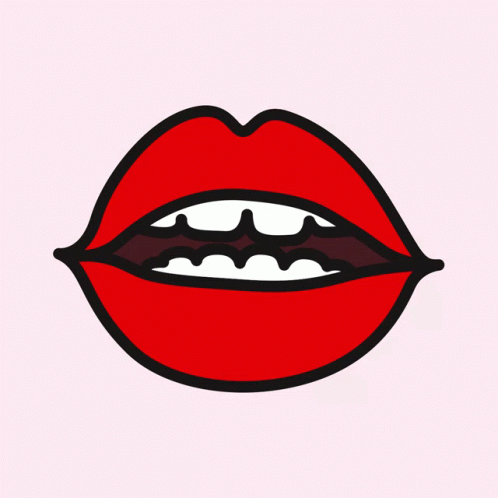 A Drawing Of A Woman 'S Mouth With Red Lips And Black Teeth GIF
