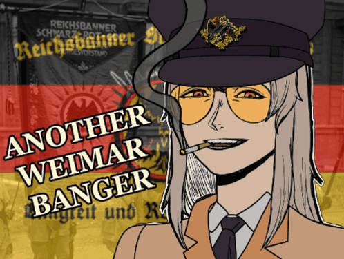 A Drawing Of A Woman Smoking A Cigarette With The Words Another Weimar Banger Written On The Bottom GIF