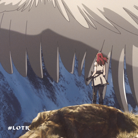 A Drawing Of A Woman Standing On A Rock With The Hashtag #Lotr On The Bottom GIF