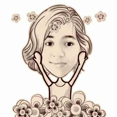 A Drawing Of A Woman Surrounded By Flowers With Her Hands Up . GIF