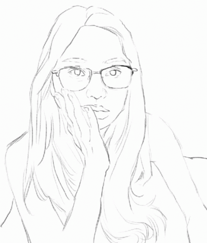 A Drawing Of A Woman Wearing Glasses And A Black Top GIF