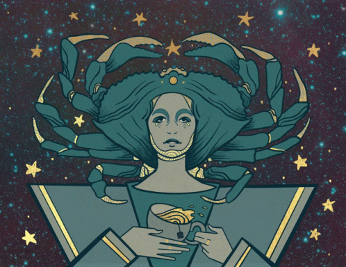 A Drawing Of A Woman With A Crab Head GIF