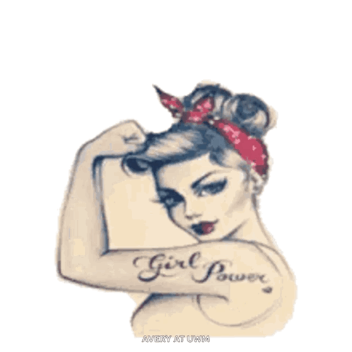 A Drawing Of A Woman With A Tattoo That Says Girl Power GIF