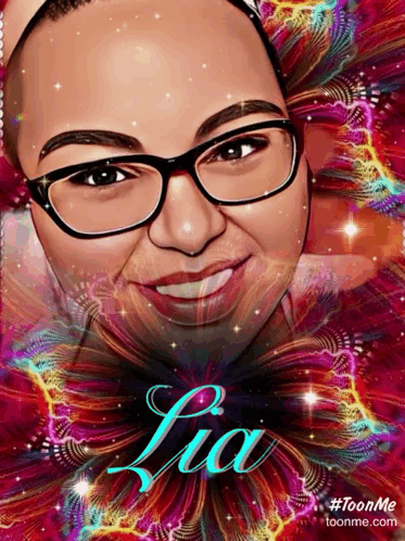 A Drawing Of A Woman With Glasses And The Name Lia GIF
