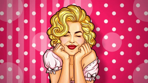 A Drawing Of A Woman With Her Eyes Closed On A Pink Background GIF