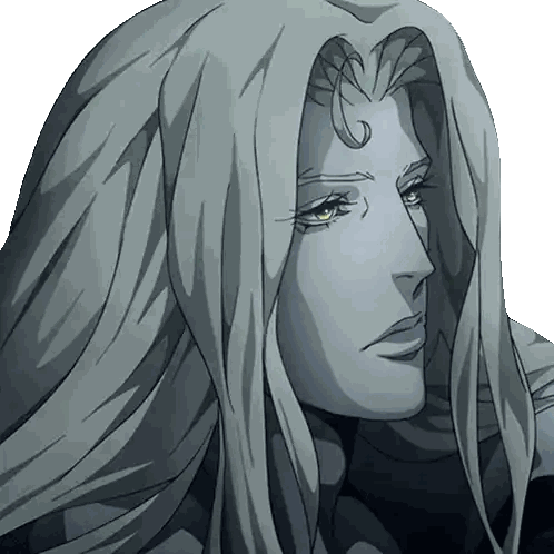 a drawing of a woman with long grey hair