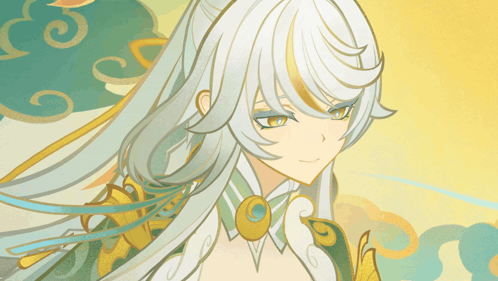 A Drawing Of A Woman With Long White Hair And A Necklace GIF