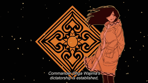 a drawing of a woman with the words " commander ohga wajima 's dictatorship is established " below her
