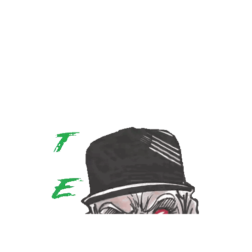 a drawing of a zombie wearing a top hat with the word team written below it